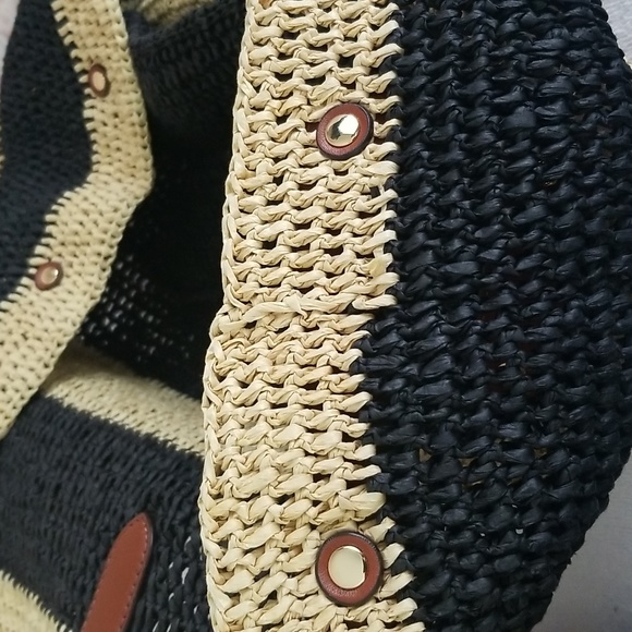 New Ralph Lauren Striped Straw Daphney Tote Bag - Picture 14 of 14